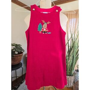 MELISSA JACKSON - Girls Red Corduroy Reindeer Christmas Tree Dress - Size 6